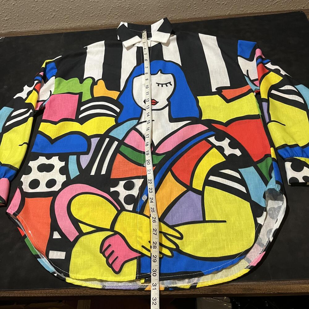 Picasso Pop Art Shirt Disco Mona Lisa Multicolor Tunic Vintage 1970s Made Italy - Picture 2 of 10